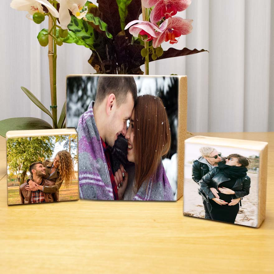 הדפסה על בלוק עץ טבעי במבצע 15X14.5 ועוד זוג 10X10