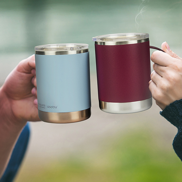 Ultimate ספל תרמי ממותג נירוסטה ציפוי קרמי פנימי- 360 מ"ל מכסה טרייטן עם ידית מבית ASOBU – תמונה 4